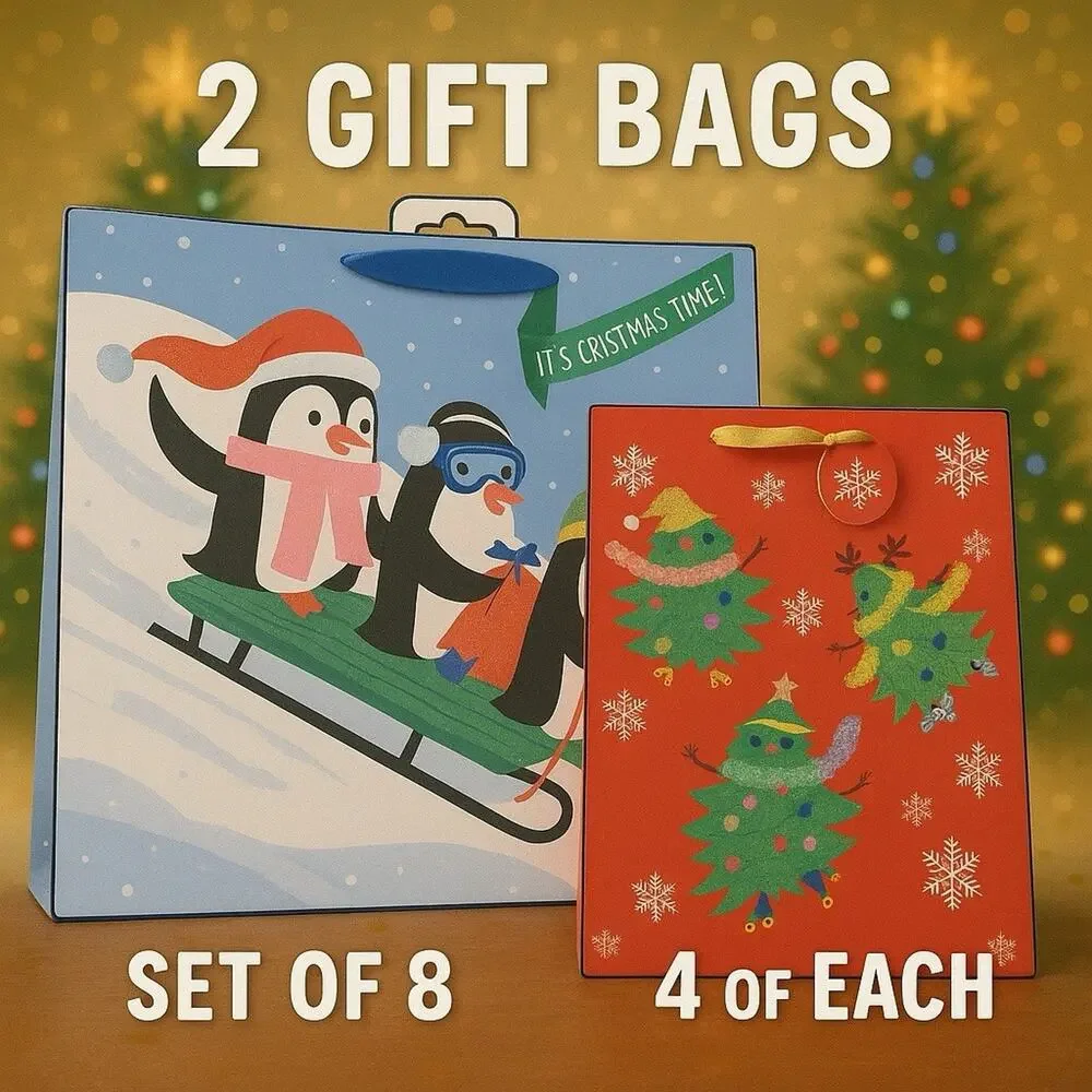 8-Piece Holiday Gift Bag Bundle FREE SHIPPING 4 Blue Medium & 4 Red Small Bags